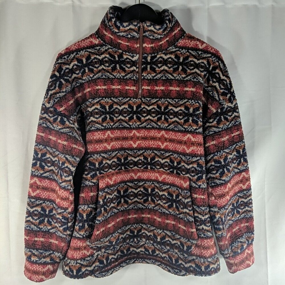 American Eagle Fleece Aztec 1/4 Zip Collar Sweater Pullover XS Multicolor Orange